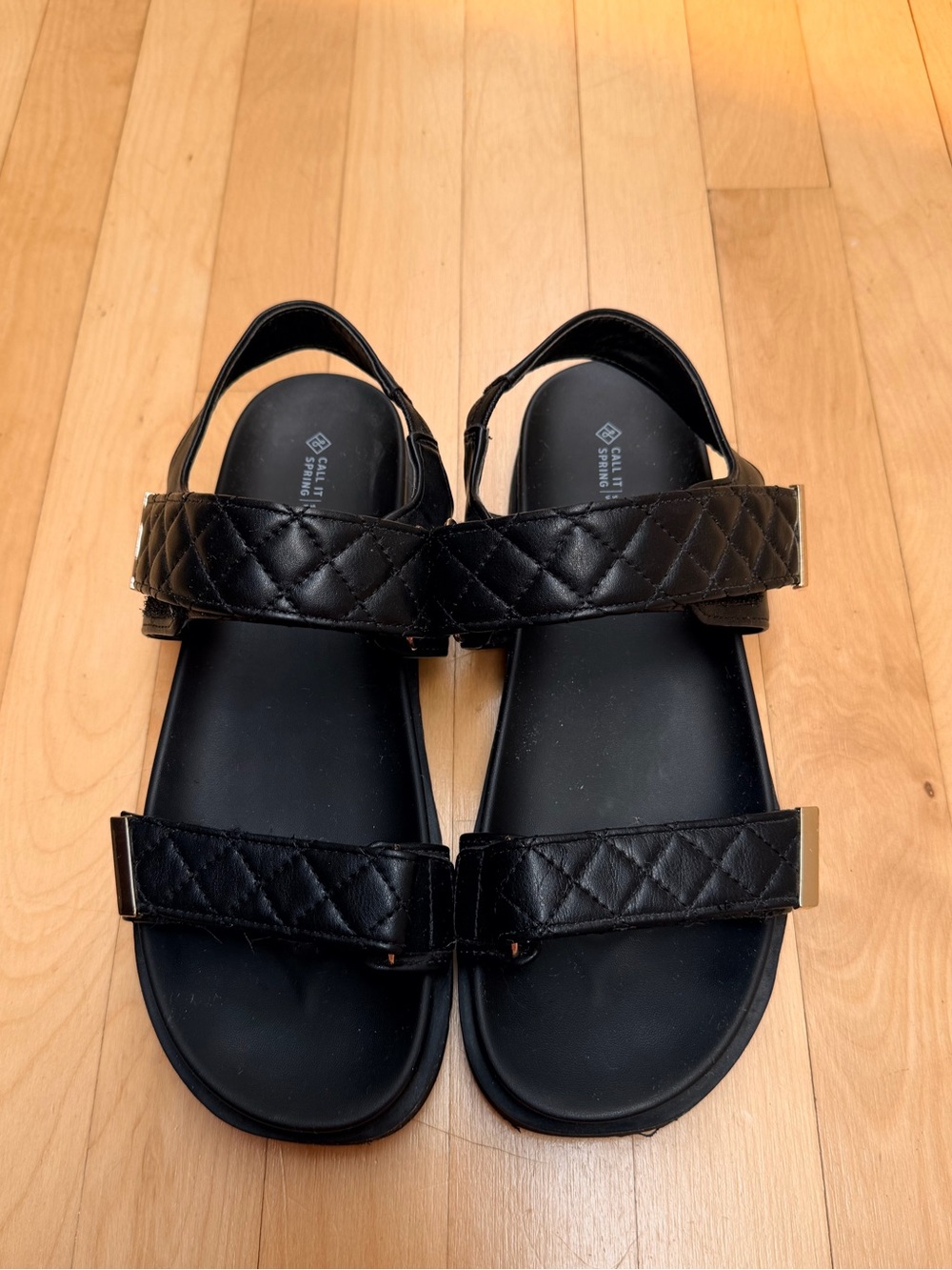 Call It Spring Black Quilted Strap Sandals